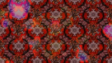 Tekstil, kumaş, ambalaj, hatıra defteri için hoş bir çiçek arkaplanı. Çocuksu tasarım. Elle çizilmiş çiçek desenli Raster çizimi. Kahverengi, kırmızı ve siyah arkaplanda.