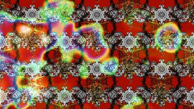 Raster illüstrasyonu. Şirin çiçekli eskiz deseni ve kırmızı, gri ve kahverengi renklerde yapraklar, suluboya çiçek deseni, duvar kağıdı, kart veya kumaş için fayanslı.