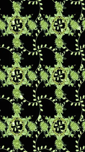 Soyut etnik raster çizim kalıbı. Vadinin çiçekleri siyah, yeşil ve nötr renklerde. Çiçekler..