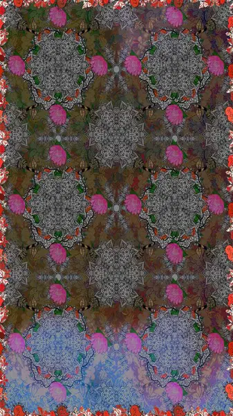 Raster illüstrasyonu. Raster çiçekleri klasik tarzda çizilmiş. Çiçekli, pürüzsüz bir desen. Gri ve kahverengi renkte bahar çiçekleri.