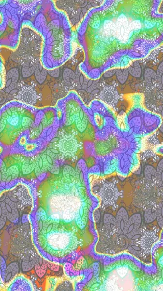 Suluboya elle çizilmiş çiçek desenli eskiz deseni. Parlak renkli fantezi çiçekleri, yapraklar, tarafsız renklerde tomurcuklar.