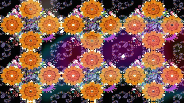 Sevimli çiçek raster deseni. Renkli Bahar Teması eskiz kalıbı. Düz Çiçek Elementleri Tasarımı. Turuncu renkte çiçekler.