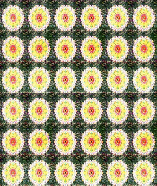 Raster illüstrasyonu. Düz Çiçek Elementleri Tasarımı. Yeşil renkli çiçekler. Asya tekstil tarzında. Renkli Bahar Teması eskiz kalıbı. Çiçek desenini çiz.