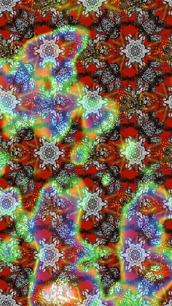 Süslü kumaş deseni. Renkli Bahar Teması eskiz kalıbı. Raster illüstrasyonundaki çiçek desenli çizim. Düz Çiçek Elementleri Tasarımı.