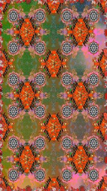 Raster illüstrasyonunda kusursuz çiçek deseni. Kahverengi ve yeşil renkte çiçekler.