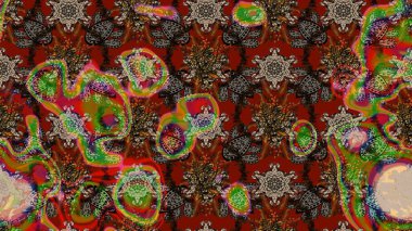 Güzel kumaş deseni. Kahverengi, kırmızı ve bej renklerde. Raster illüstrasyonundaki çiçek desenli çizim. Raster illüstrasyonu.