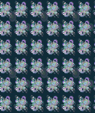 Çiçek desenli eskiz. Gömlek baskısı için çiçek boyası. Mavi renkte çiçekler.