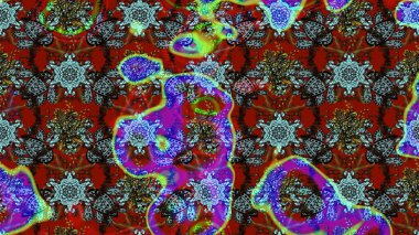 Kırmızı, kahverengi ve mavi renkte çiçekler. Raster illüstrasyonunda çiçek deseni çizimi.