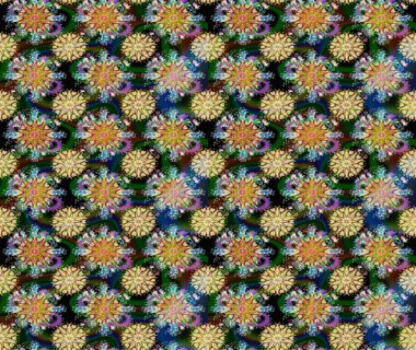 Raster Çiçek İllüstrasyonu 'nun şirin tekstili. Bej renkli etnik çiçeklerle zarif bir eskiz deseni.