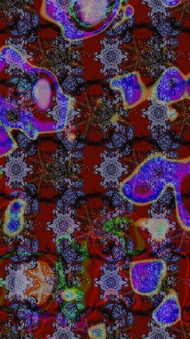 Tekrar eden çiçek arkaplanı, zarif kahverengi, kırmızı ve menekşe çiçekli duvar kağıdı. Kahverengi, kırmızı ve menekşe renkleri üzerine çiçek desenli çizim, el yapımı papatyalar, papatyalar.