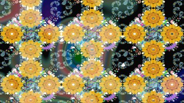 Raster illüstrasyonu. Sarı renkli çiçekler. Çiçek süslemeli çizim deseni.