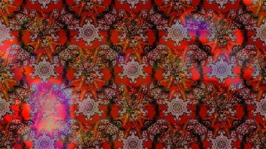 Suluboya çiçekli çiçek deseni. Kahverengi, kırmızı ve siyah renklerde güzel bir tekstil. Raster illüstrasyonu.