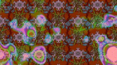 Çiçek desenli eskiz. Kahverengi, yeşil ve kırmızı renkte çiçekler. Tişört baskısı için çiçek boyama rasteriName.