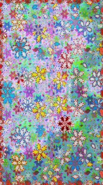 Robot resim tarzı mavi ve nötr renklerde. Raster illüstrasyonu. El yapımı çiçek ve bitki koleksiyonu. Şirin karalama çiçekleri olan kusursuz çiçek desenleri. Raster illüstrasyonu.