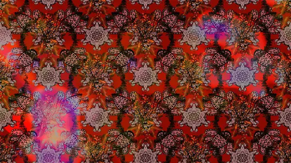 Suluboya çiçekli çiçek deseni. Kahverengi, kırmızı ve siyah renklerde güzel bir tekstil. Raster illüstrasyonu.