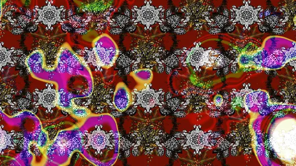 Gri, kırmızı ve kahverengi renklere karalamalar çizilmiş çiçek deseni. Raster illüstrasyonu.