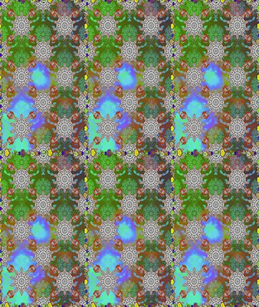 El çizimi. Yeşil ve gri renkli çiçekler. Suluboya çizimi. Çiçeklerle kusursuz desen.