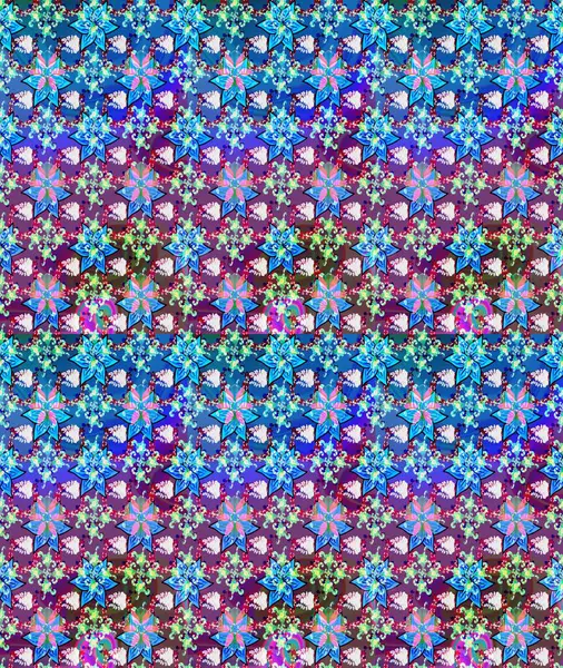 El çizimi çiçek çizimi deseni (fayans). Şirin çiçekli, desenli, mavi renkli renkli bir eskiz deseni. Tekstil için suluboya çizim deseni.