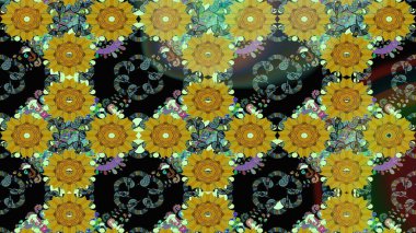 Raster illüstrasyonundaki çiçek desenli çizim. Yeşil renkte çiçekler.