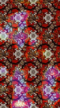 Kahverengi, kırmızı ve siyah renkli bitkilerden oluşan parlak çiçekli çizim deseni.