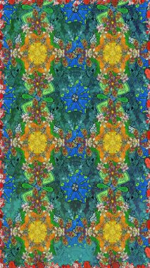 Soyut etnik raster kusursuz desen. Arkaplan dokusu, duvar kağıdı, yeşil renkli çiçek teması. Kabile sanatı boho baskısı, klasik çiçek arkaplanı.