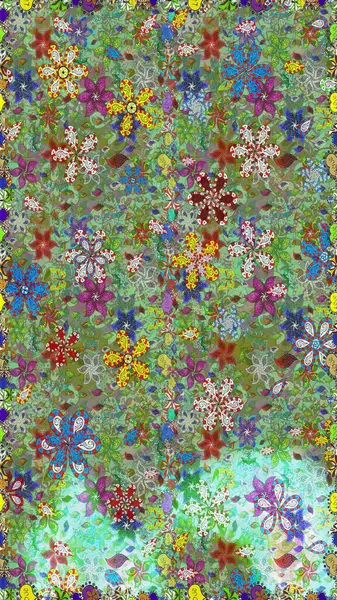 Yeşil ve nötr renklerde çiçekler. Raster düz çiçekleri pürüzsüz desen. Tasarım hediye paketi, tebrik kartları, posterler ve afiş tasarımı.