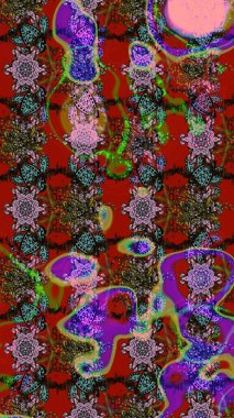 Kabile sanatı boho baskısı, klasik çiçek arkaplanı. Soyut etnik raster çizim kalıbı. Arkaplan dokusu, duvar kağıdı, kırmızı, kahverengi ve gri renkli çiçek teması.