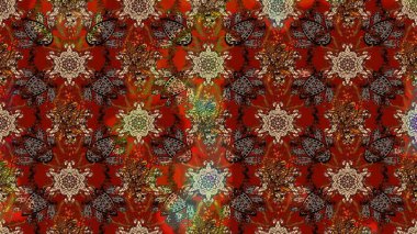 Çiçekli karalama şeklinde Raster çiçek deseni. Nazikçe, güzel çiçek arkaplanı. Kahverengi, kırmızı ve bej renkte çiçekler.