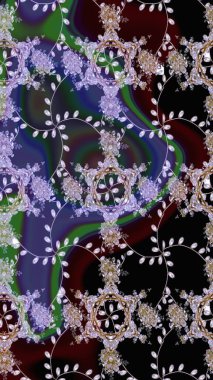 Siyah, nötr ve kahverengi renkli, çiçekli, dallı bahar çiçekleriyle desen. Raster deseni.