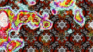 El çizimi çiçekli soyut çizim kalıbı. Raster illüstrasyonu. Gri, kahverengi ve kırmızı renkte çiçekler.