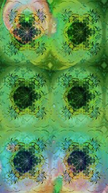 Kumaş desenli papatya çiçeği detayı. Yeşil renkte çiçekler.