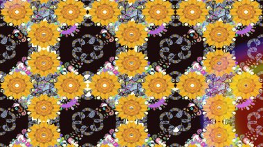 El çizimi. Sarı renkli çiçekler. Çiçekli eskiz deseni. Suluboya çizimi.