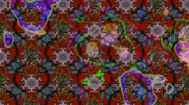 Çiçekler kahverengi, kırmızı ve gri renklerde. Çiçek deseni. Raster illüstrasyonu. Kahverengi, kırmızı ve gri renkte çiçek çizimi. Şatafatlı bahar bahçesi dokusu.