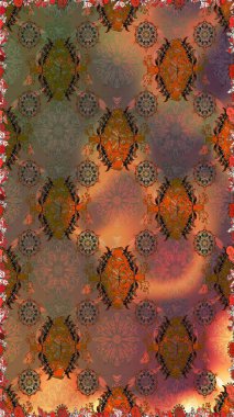 Kızılderili desenli desenli desenli şal deseni. Raster Henna dövme stili. Tekstil, tebrik kartı, boyama kitabı, telefon kılıfı baskısı için kullanılabilir. Etnik Mandala süsü.