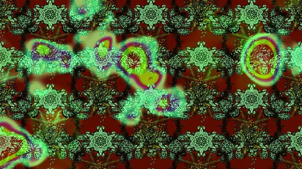 Yeşil, kahverengi ve kırmızı renkte çiçekler. Raster illüstrasyonu. Küçük çiçekte sevimli çiçek deseni var..