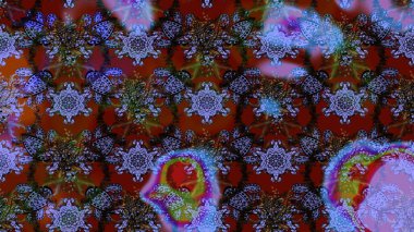 Raster illüstrasyonu. Kahverengi, mor ve kırmızı bukleli çiçekler kahverengi, mor ve kırmızı renklerde. Klasik çiçek tasarım elementleri.