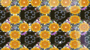 Raster illüstrasyonu. Nazikçe, sarı renkte bahar çiçekleri. Çiçek ve yapraklı karalama şeklinde Raster çiçek deseni.