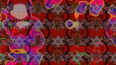 Renkli Bahar Teması eskiz kalıbı. Çiçeksel fantezi tasarımı ve parlak bir arka plan çizimi. Düz Çiçek Elementleri Tasarımı.