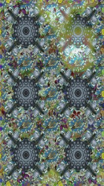 Gri ve mavi renkte çiçekler. Kumaş desenli papatya çiçekleri ayrıntıları.