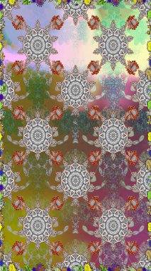 Raster illüstrasyonunda kusursuz çiçek deseni. Renkli Bahar Temalı Kusursuz Arkaplan. Düz Çiçek Elementleri Tasarımı. Gri renkli çiçekler.