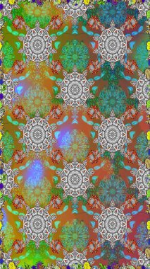 Fantezi kumaş deseni. Raster çizimde sorunsuz çiçek desenli. Düz çiçek öğeleri tasarım. Bahar Tema Dikişsiz desen arka plan rengi.