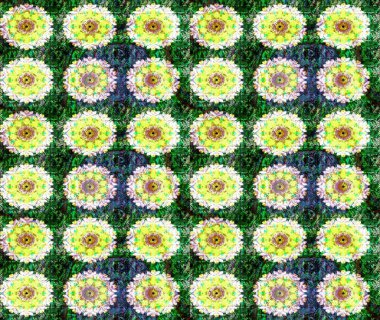 Raster illüstrasyonundaki çiçek desenli çizim. Yeşil renkli çiçekler. Renkli Bahar Teması eskiz kalıbı. Düz Çiçek Elementleri Tasarımı.