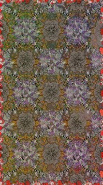 Çiçekli karalama şeklinde Raster çiçek deseni. Kahverengi renkli çiçekler. Yumuşak, bahar çiçekli arka plan.