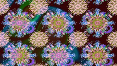 Çiçekler. Soyut etnik raster çizim kalıbı. Vadinin çiçekleri kahverengi renklerde.