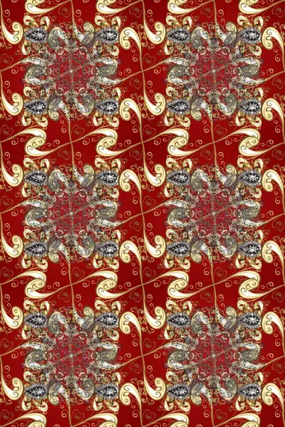 Kırmızı, kahverengi ve bej renklerde altın tekrarlayan elementlerle soyut arkaplan. Kusursuz oryantal klasik altın desen.