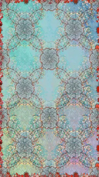 Modern çiçek arkaplanı. Halk tarzı. Moda baskıları için zarif bir şablon. Parlak renkli çiçeklerle ve mavi ve nötr renklerde yapraklarla şaşırtıcı, pürüzsüz çiçek deseni..