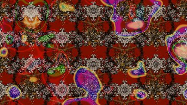 Parlak renkli çiçekleri ve kahverengi, kırmızı ve gri renkte yaprakları olan harika bir çiçek deseni. Halk tarzı. Modern çiçek arkaplanı. Moda baskıları için zarif bir şablon.