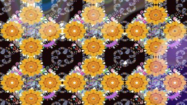 Küçük çiçekteki sevimli çiçek deseni. Raster deseni. Soyut çiçek çizim kalıbı arka planı. Raster illüstrasyonu. Sarı renklerde.