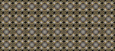 Raster geometrik arka plan. Senin tasarımın için, duvar kağıdı. Gri, kahverengi ve bej renklerde, altın çiçekli altın desenler. Altın rengi kusursuz illüstrasyon.