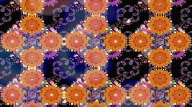 Turuncu renkli çiçekler. Sevimli çiçek raster deseni. Renkli Bahar Teması eskiz kalıbı. Düz Çiçek Elementleri Tasarımı.